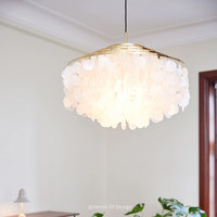 Lustre de style français rétro, abat-jour en forme de coquille, éclairage LED, construction en fer et acier inoxydable, pour salon