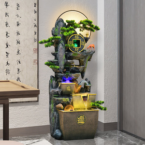 Fontaine d'eau sur pied Quanfangyuan 66x43x162cm, fontaine de montagne Feng Shui avec eau circulante pour salon ou bureau - Product Image 2