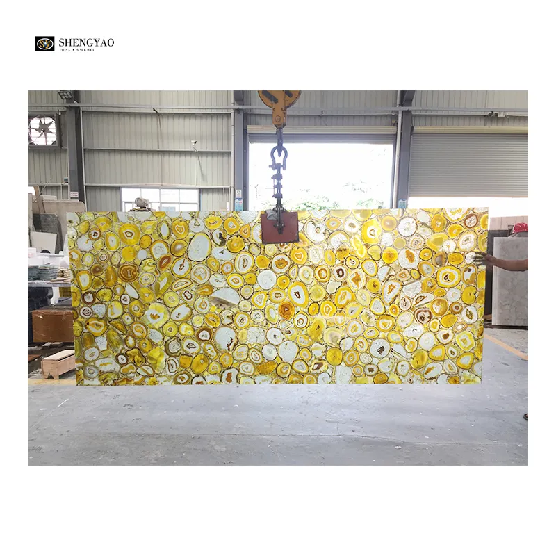 Wholesale Backlit Yellow Agate Onyx Semiprecious Stone Slab For Floor Tiles