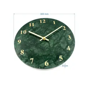 ファクトリーアウトレットリビングルーム用の新しい装飾的な天然グリーン大理石の丸い壁の時計