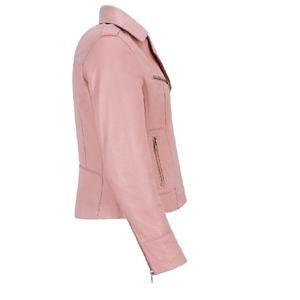 Chaqueta de Mujer Personalizada 100% Cuero Nappa Rosa Bebé Vintage con Acabado Envejecido, Marca Privada OEM/ODM, Estilo Heritage - Product Image 3