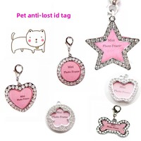 Plaque d'identification pour chien et chat anti-perte, personnalisable, avec pendentif diamant, cadre photo 9-A, toutes saisons