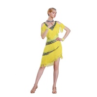 L-16199 Personnalisé jaune moderne lisse danse robe Offre Spéciale haut de gamme glands robe de Danse latine avec des glands pour la concurrence