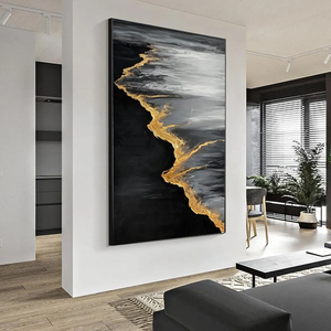 Arte Murale di Lusso per Arredamento Casa, Dipinto a Olio <span class=keywords><strong>Astratto</strong></span> Nero e Oro su Tela, Grande <span class=keywords><strong>Quadro</strong></span> <span class=keywords><strong>Moderno</strong></span> per <span class=keywords><strong>Soggiorno</strong></span> - Product Image 2