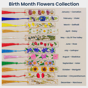 CYNYA Meilleure vente : marque-page en résine avec fleur <span class=keywords><strong>de</strong></span> <span class=keywords><strong>naissance</strong></span> <span class=keywords><strong>de</strong></span> 12 mois, œillets séchés naturels, fait main, cadeau sentimental pour les amoureux des livres - Product Image 4