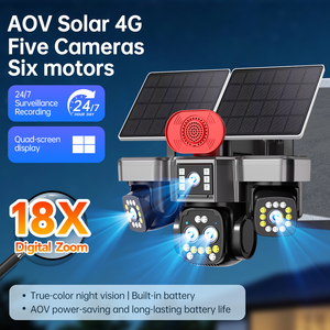 Caméra PTZ solaire 4G OEM/ODM d'usine, 20MP, 5 objectifs, 4 écrans, <span class=keywords><strong>zoom</strong></span> numérique 18X, détection humaine, vision nocturne couleur, caméra de surveillance extérieure - Product Image 1