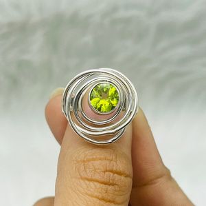 Solid 925 Sterling Silver Vintage Bohemian Wedding Jewelry Women Natural <b>Peridot</b> Gemstone Nickel-Free Statement <b>Ring</b> Bezel - Product Image 5