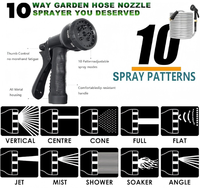 Tuyau d'arrosage en acier inoxydable 25 pieds, diamètre 16 mm, raccord 3/4 pouce, buse de pulvérisation 10 modes pour jardin et extérieur, ne s'emmêle pas, ne se plie pas