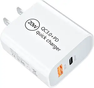 电动DC 20w旅行超快速充电C型电源适配器砖QC3.0 18w双端口多电话充电器电缆20W Pd充电器