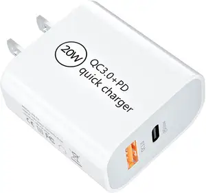 Adaptador de corriente eléctrico DC 20W de viaje de carga súper rápida tipo C ladrillo QC3.0 18W puerto dual Cable cargador de teléfono múltiple 20W cargador Pd