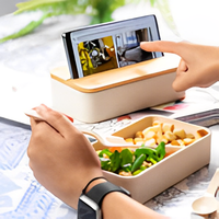 2025 nouvelle boîte à lunch double couche 1.4L de style japonais, boîte à bento de qualité alimentaire avec couvercle en bambou, modèles personnalisables disponibles