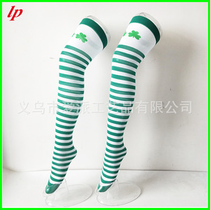 Irish Day White Green Striped Knee <b>Socks</b> With Clover Design For St Patrick's Day Party Women's <b>Breathable</b> <b>Sock</b> LPP4451 - Product Image 4