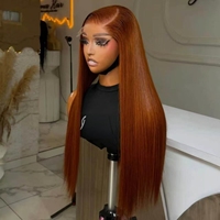 Perruque Lace Front 13x4 en Cheveux Humains, Couleur Gingembre Cuivré, avec Dentelle Transparente, Sans Colle, Pré-épilée, Longue et Lisse Soyeuse