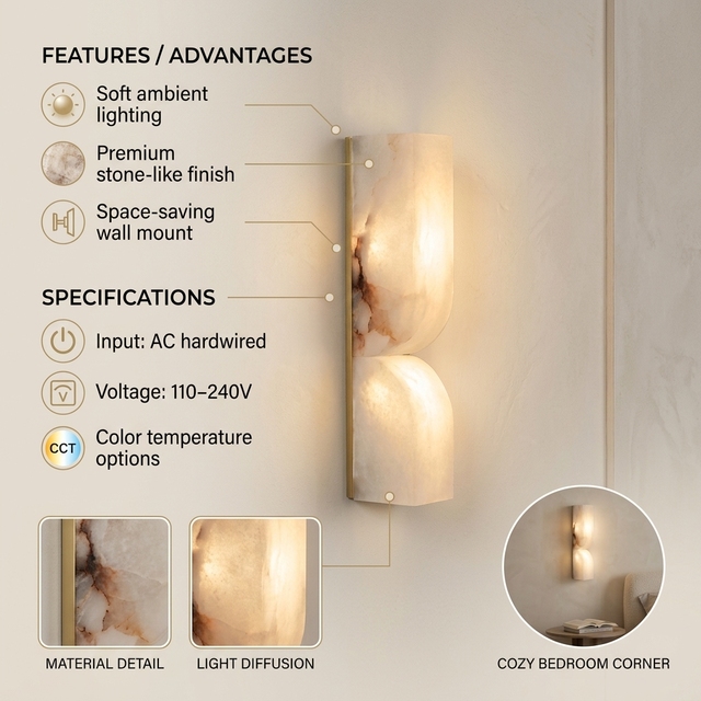 Nordic Exterior Alabaster Mini Orb Wall Lights Indoor 2700k Stone Wall Lamps Interior Alabaster Bedside Sconces Wall Light