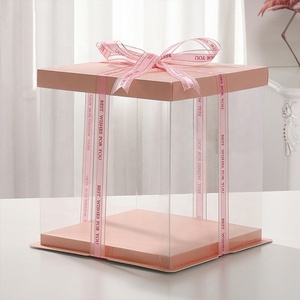 Luxury High Quality Food Grade Pink Transparent Gift Birthday Cake <b>Box</b> - Product Image 3