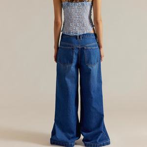 Nuevos pantalones vaqueros de mezclilla de estilo retro con aberturas y patchwork de colores, de pierna ancha y largo hasta el suelo, estilo nuevo para mujer. - Product Image 4