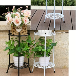 Support à plantes et étagère en métal à 2 niveaux, finition huilée, pour décoration intérieure/extérieure, 1 paquet - Product Image 2
