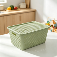 Panier de rangement multifonctionnel écologique en PP avec poignées et couvercle, design empilable pour l'organisation des jouets et des légumes de cuisine