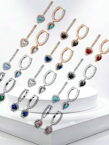 Nouvelles boucles d'oreilles européennes en argent 925, rouges, roses, vertes, en forme de <span class=keywords><strong>cœur</strong></span>, adaptées aux femmes, bijoux de charme exquis pour les fêtes, cadeaux - Product Image 5