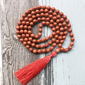 ST0626 Buddhist Prayer Beads Jewelry For Women 108 Red line Stone Necklace Healing Stone Red Necklaces With Long Tassel