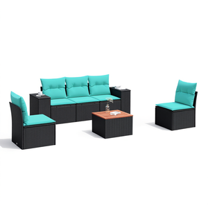 ชุดโซฟาหวายสังเคราะห์สีดำทันสมัย พร้อมเบาะรองนั่ง เฟอร์นิเจอร์กลางแจ้ง สำหรับ 6 ที่นั่ง ดีไซน์ร่วมสมัย - Product Image 1