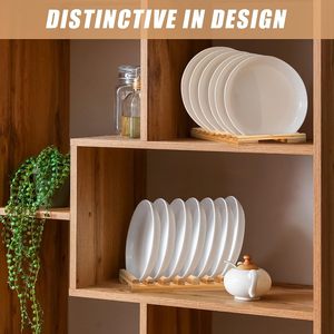 Wooden Plate Organizer For Kitchen Cabinets Eco Friendly <b>Dish</b> Rack Storage <b>Stand</b> - Product Image 5