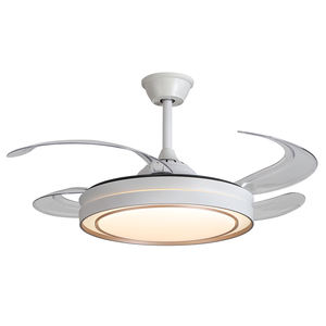 Ventilateur de plafond LED moderne de 42 pouces, rétractable, en métal, 4 pales, télécommande pour salon, chambre à coucher, mini espace tropical pour enfants - Product Image 1