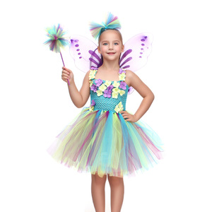 Abito <span class=keywords><strong>in</strong></span> <span class=keywords><strong>Tulle</strong></span> con Cerchietto Ali di Farfalla Costume da Elfo Blu e Viola Carino Gonna da Principessa per Bambine Compleanno - Product Image 1