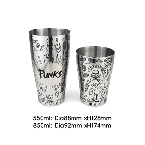 Coctelera Boston de Acero Inoxidable 304 con Diseño Grabado Temático Punk, 850+550ml, para Bar, Club, Hotel - Product Image 3