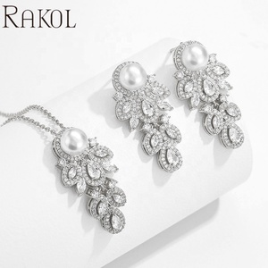 Rakol Sp3194 2022 Chất Lượng Cao Trang Sức Thiết Lập Cô Dâu Bông Tai Cưới Nước Thả Sang Trọng Zircon Ưa Thích Chuỗi Vòng Cổ Ngọc Trai Cô Gái - Product Image 2