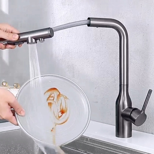 Modern Classic Chrome 360-Rotating Ceramic Core Magnetic Single-Handle Brushed Pull-Down Hot Cold Water <b>Kitchen</b> <b>Faucet</b> - Product Image 1