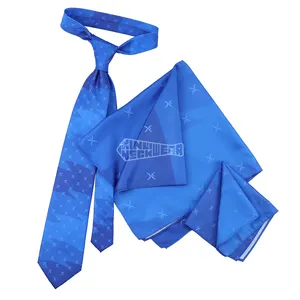 Mode Logo Mouchoirs Écharpe Polyester Cravate Ensembles Personnalisé Bleu Royal Union Imprimer Hommes Cravate Ensemble