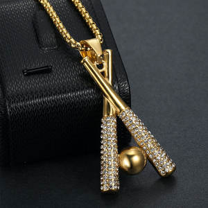 قلادة طويلة من الفولاذ المقاوم للصدأ مضادة للماء وغير مسببة للحساسية، مطلية بالذهب للنساء، مجوهرات راقية، قلادة بيسبول مرصعة بالألماس للرجال والنساء - Product Image 2