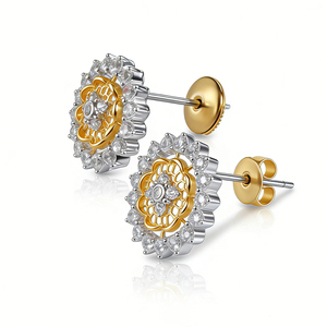 CUSTOM SILVER 10K/14K GOLD PLATED SOLID GOLD LAB GROWN DIAMOND ZICON ENGAGEMENT CLUSTER EARRING UNISEX CUTE ANNIVERSARY PARTY - Product Image 2