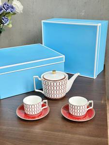 Ensemble thé et café en porcelaine à motif circulaire rouge minimaliste de style européen, collection de céramique très vendue - Product Image 6