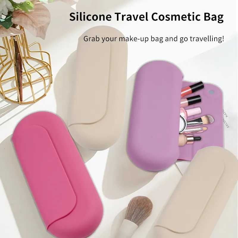 Silicone impermeável Maquiagem Cosmetic Bag Brush Holder Travel Toiletry Pouch Soft Small Cosmetic Bag Para Mulheres