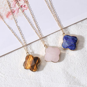 स्टेनलेस स्टील चेन फेंग शुई भाग्यशाली जेड पत्थर प्राकृतिक रत्न क्रिस्टल चार पत्ती तिपतिया घास हार महिलाओं को पुरुषों के लिए - Product Image 5