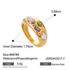 Wholesale Multi Color <b>Crystal</b> Zircon Wide Band Hollow Out <b>Ring</b> Set Stainless Steel 18K PVD Gold Plated <b>Rings</b> Jewelry for Women - Product Image 5