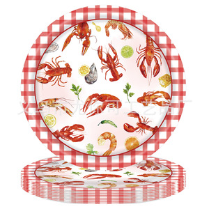 Kit de fournitures de fête jetables sur le thème des écrevisses, ensemble de vaisselle en papier pour les fêtes d'anniversaire d'été - Product Image 2