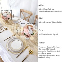 Centre de table élégant pour mariage, boule de fleurs roses de 30 cm de diamètre pour événements, fêtes, décoration de table à la maison