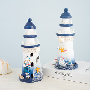 Mediterranean Lighthouse Ornament 24cm Wooden <b>Table</b> Decoration Ocean Theme Home Decor Living Room <b>Display</b> Model - Product Image 3