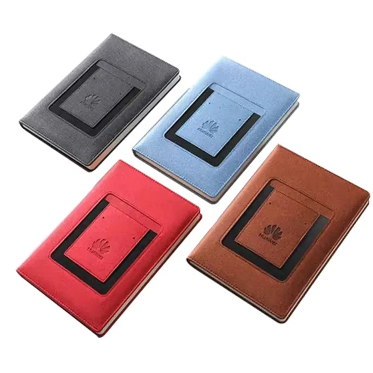 Luxury high quality custom logo electronic diary agenda with power bank wireless charger smart notebook with pocket
