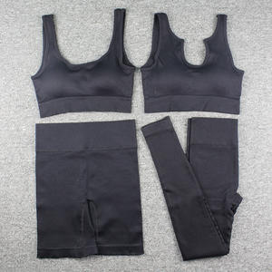 Combinaison de yoga respirante en tricot sans couture pour femmes, bretelles convertibles solides, taille haute, soutien-gorge de sport à l'avant, pantalon de course - Product Image 5