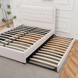 Cama de Lujo Ligera con Cabecera de Botones, Base de Cama con Espacio de Almacenamiento Pequeño Extraíble en Color Beige, Cama de Cuero - Product Image 4