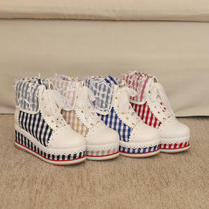 Botas de Plataforma con Tacón de Cuña Estilo Lolita a Cuadros para Mujer, Botas de Mujer con Cordones Estilo Brogue y Puño, Lindas, Exportación de Sitio Web Independiente - Product Image 1