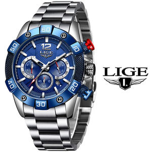LIGE 10030 Dernières montres de luxe supérieures de bonne qualité à bas prix Multi-Color <span class=keywords><strong>Chic</strong></span> Multifunction Men Quartz Watch Stainless Steel Band - Product Image 1