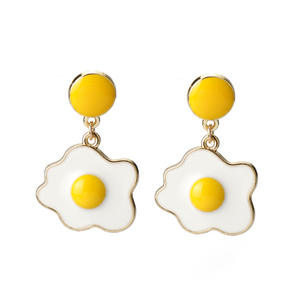 时尚热卖金盘珐琅蛋耳环煎蛋锅珐琅耳环金属耳钉耳环 - Product Image 1