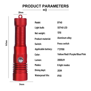 Linterna de Buceo Profesional Asafee DT40, LED SST40, Potente, 2000 Lúmenes, <span class=keywords><strong>Foco</strong></span> Subacuático, Impermeable, Linterna de Buceo - Product Image 4
