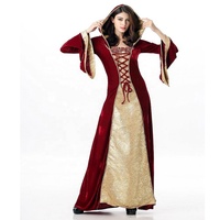 Kostum Pesta Halloween Gaun Abad Pertengahan Vampir TV & Film Warna Cokelat untuk Wanita Dewasa Bahan Lint, Laris Manis