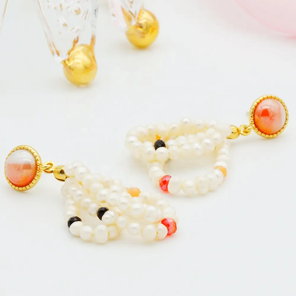 Perhiasan Anting-Anting Warna-warni Menjuntai, Anting-Anting Mutiara Air Tawar